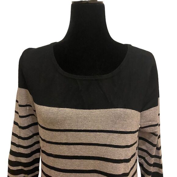 Spense Black‎ and Gray Striped Dress Long Sleeve Dress Size Medium - Picture 2 of 11